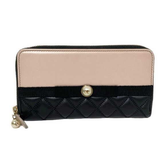 CHANEL - Light Pink Black Lambskin Chemical Fiber Long Wallet 581-080825 - Picture 1 of 6